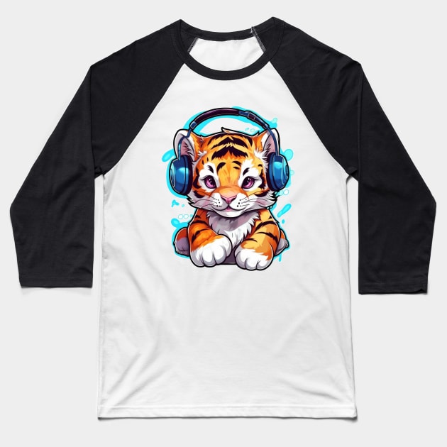 Jungle Jams Graffiti Tiger Cub Baseball T-Shirt by SusannesArtShop